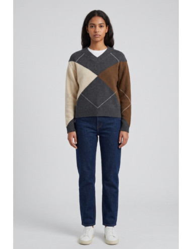 Markup maglia misto lana con scollo a V a rombi MW2600068 [97d78f22]