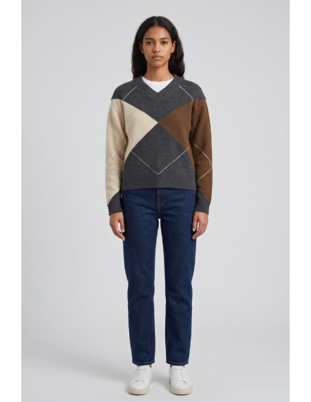 Markup maglia misto lana con scollo a V a rombi MW2600068 [97d78f22]