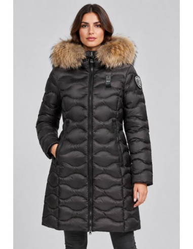 Blauer piumino lungo ad onde con pelliccia Lynel 26WBLDK03036-006047 [e1270383]