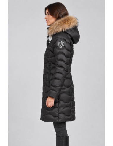 Blauer piumino lungo ad onde con pelliccia Lynel 26WBLDK03036-006047 [3801408e]