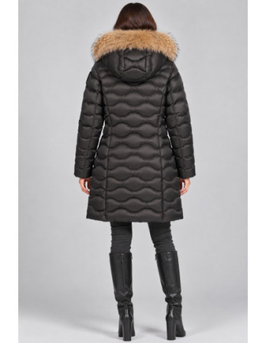 Blauer piumino lungo ad onde con pelliccia Lynel 26WBLDK03036-006047 [8f1c818a]