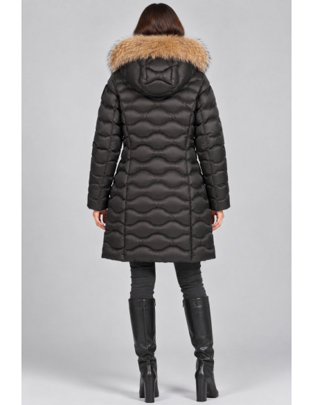 Blauer piumino lungo ad onde con pelliccia Lynel 26WBLDK03036-006047 [8f1c818a]