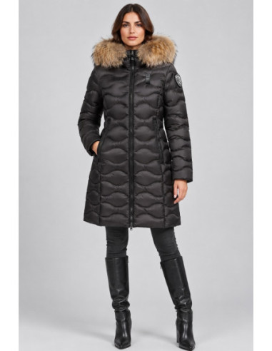Blauer piumino lungo ad onde con pelliccia Lynel 26WBLDK03036-006047 [8a4cc694]